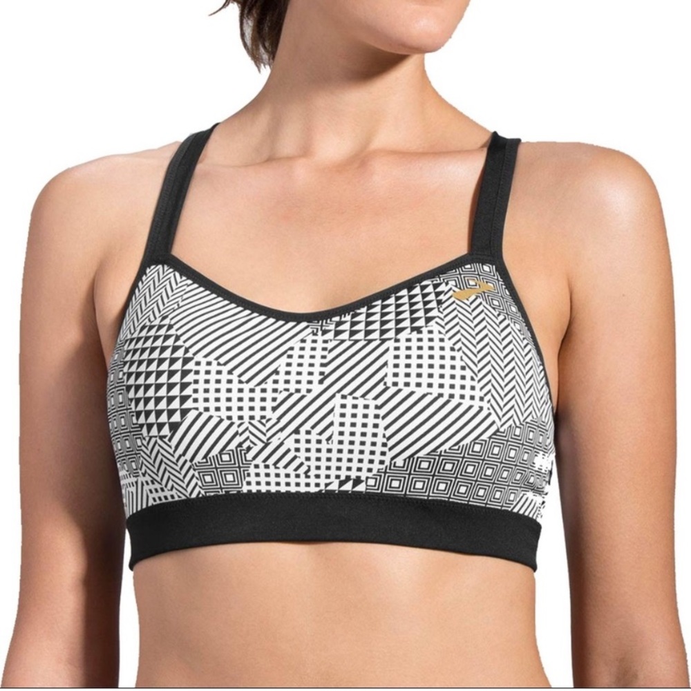 Brooks Uprise Crossback Sports Bra Black White Large